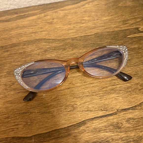Brown Rhinestone Reading Glasses, +1.50 - Picture 2 of 7